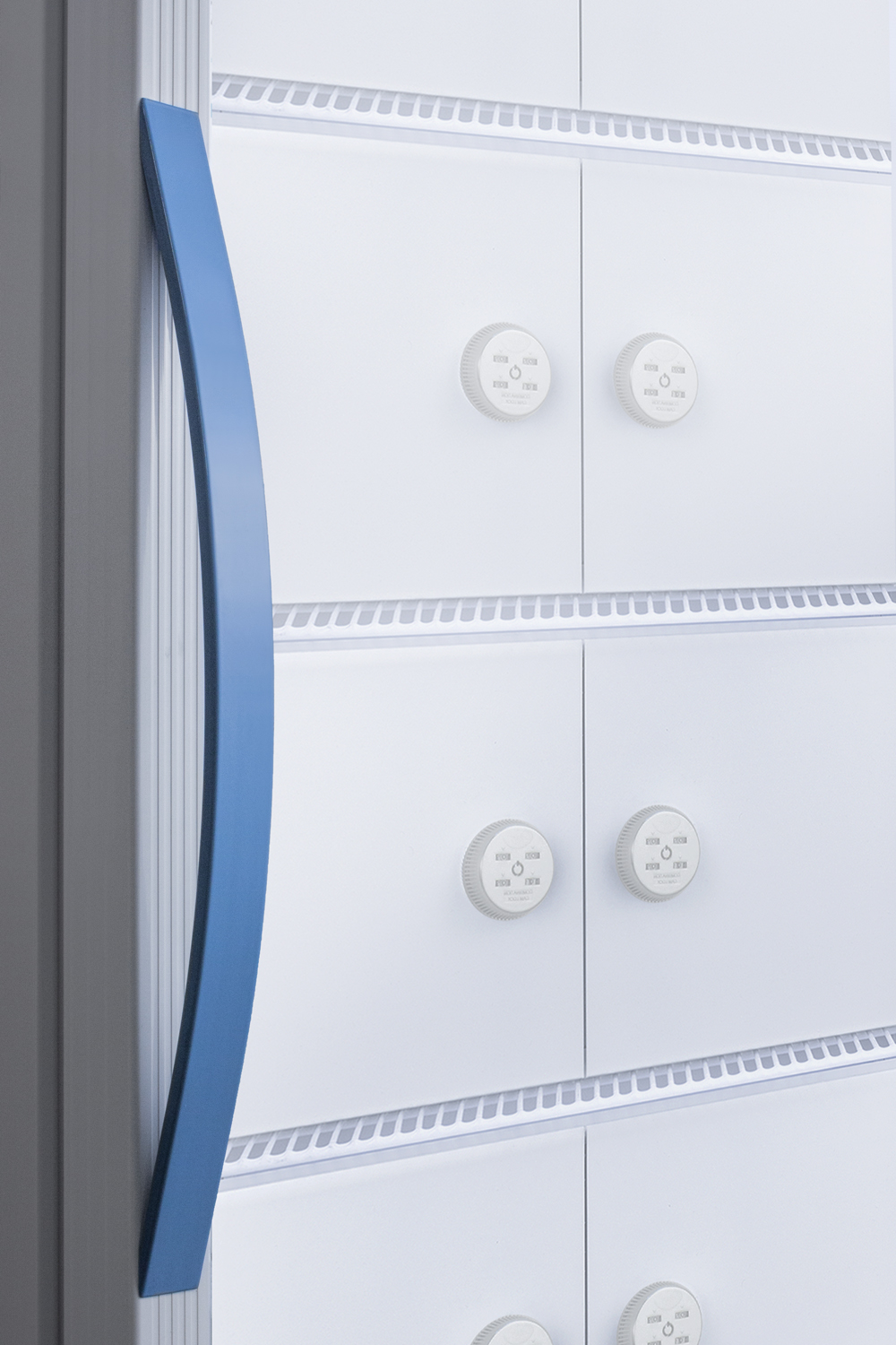 Performance series Med-Lab 15 cu.ft. upright glass door all-refrigerator with 8 interior lockers, with antimicrobial silver-ion handle and hospital grade cord with 'green dot' plug